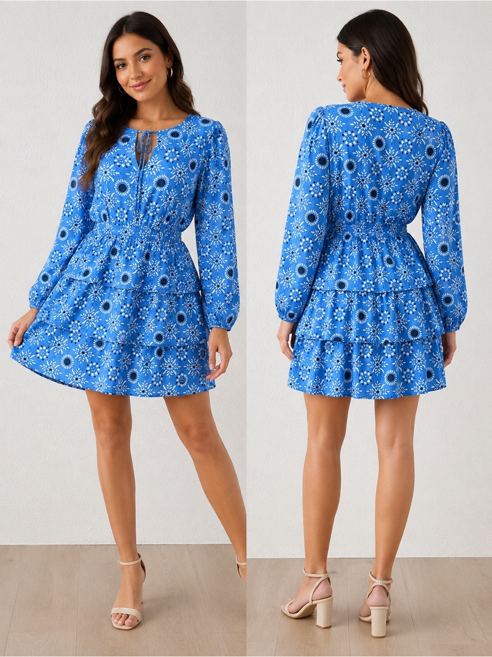 Roller Rabbit Blue Floral Tiered Mini Dress 100% Cotton